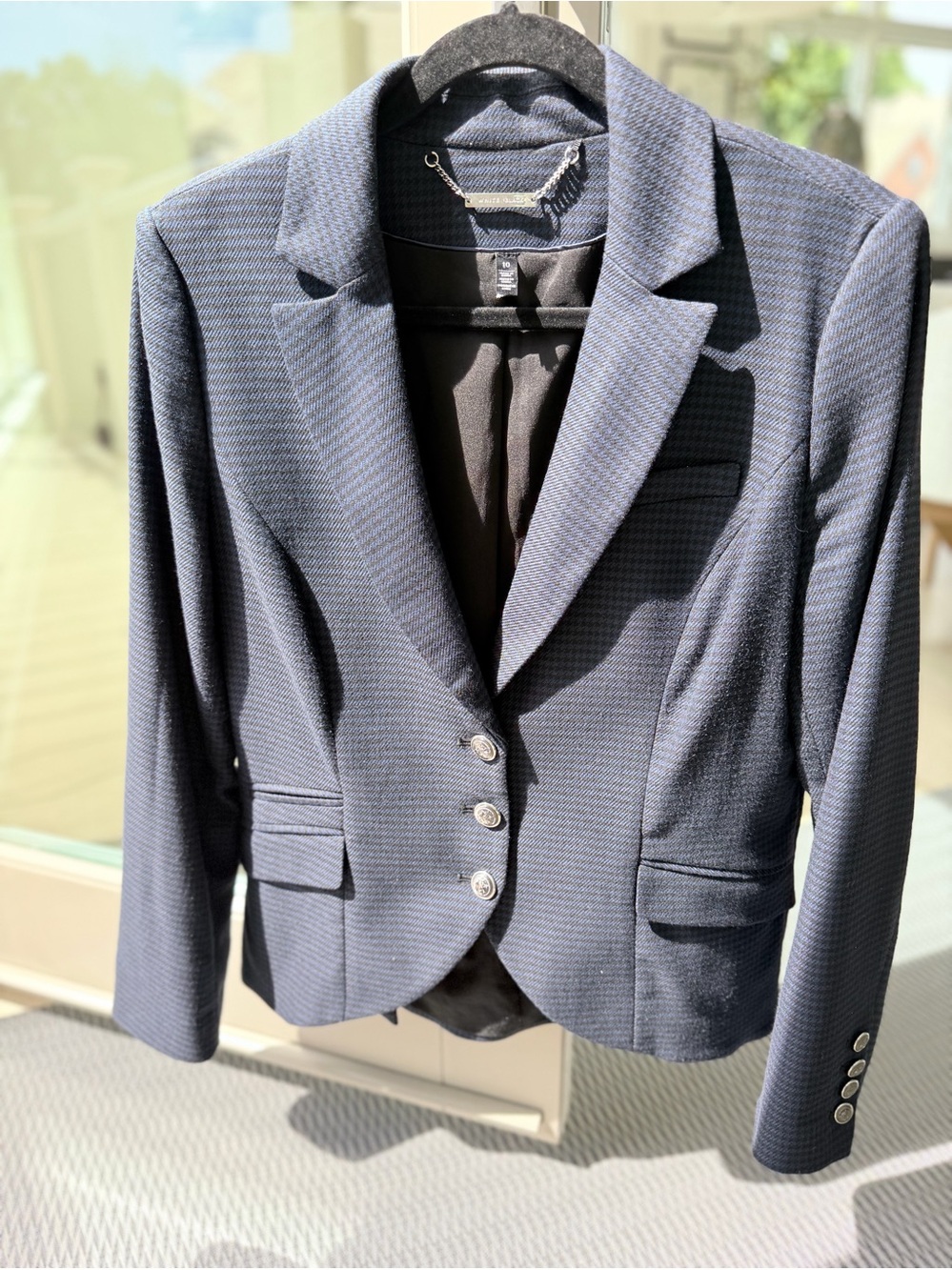White House Black Market Navy Houndstooth Tailored Blazer